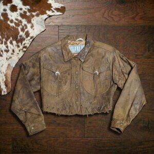 Vintage 1980s Cropped Distressed Leather Concho Jacket